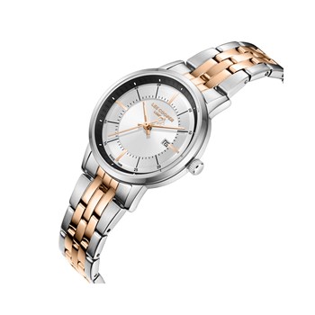 SOPHIA - Montre Femme - Analogique Mouvement Quartz 3 aiguilles et date - Boitier rond en métal - Cadran soleillé argenté