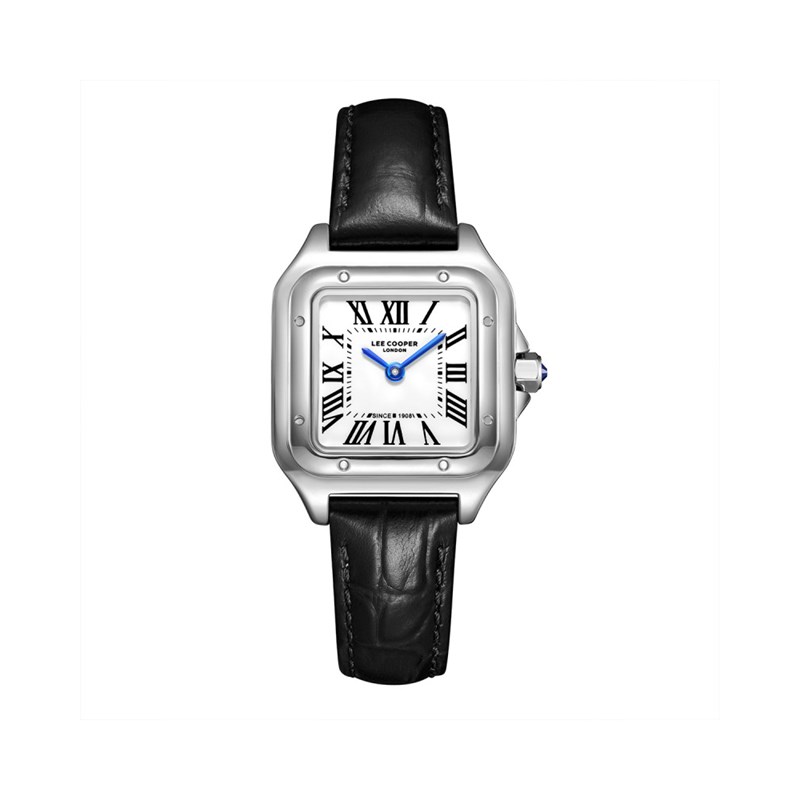 AVA - Montre Femme - Analogique Mouvement Quartz 2 aiguilles - Boitier rectangulaire en métal - Bracelet en cuir noir façon alligator