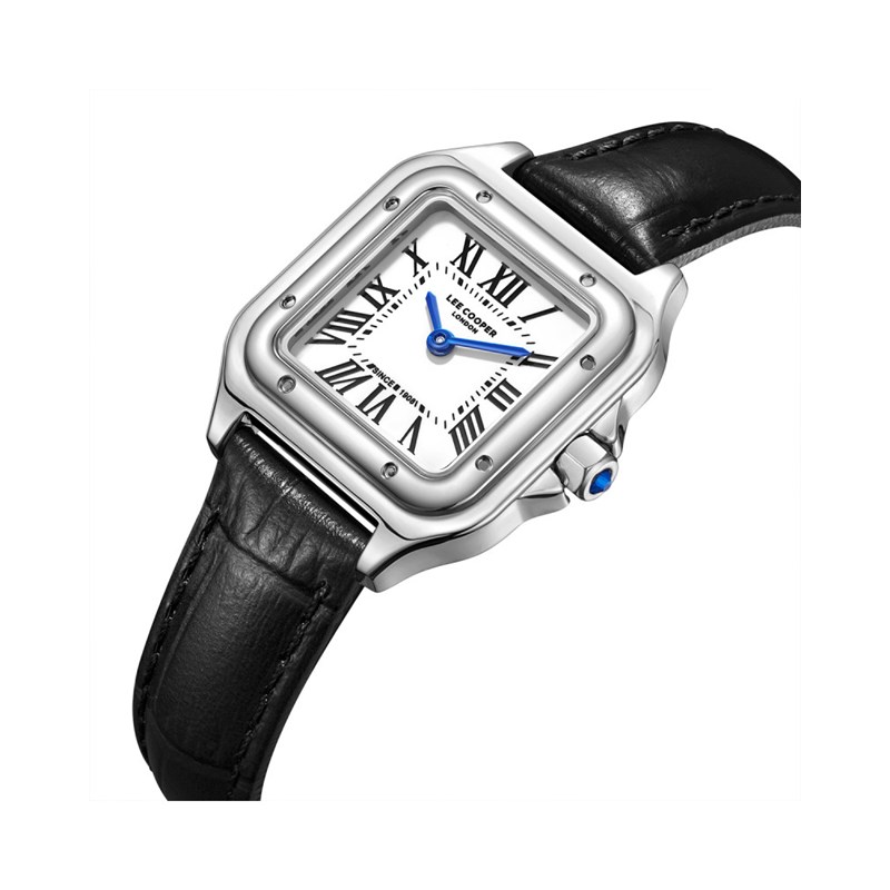 AVA - Montre Femme - Analogique Mouvement Quartz 2 aiguilles - Boitier rectangulaire en métal - Bracelet en cuir noir façon alligator - vue 2