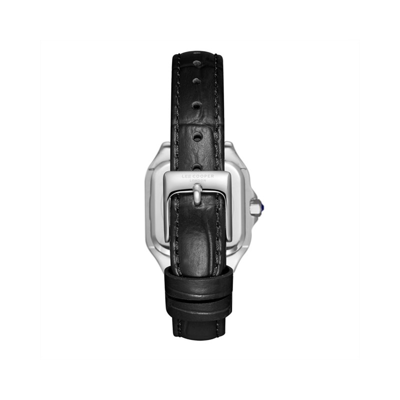 AVA - Montre Femme - Analogique Mouvement Quartz 2 aiguilles - Boitier rectangulaire en métal - Bracelet en cuir noir façon alligator - vue 4