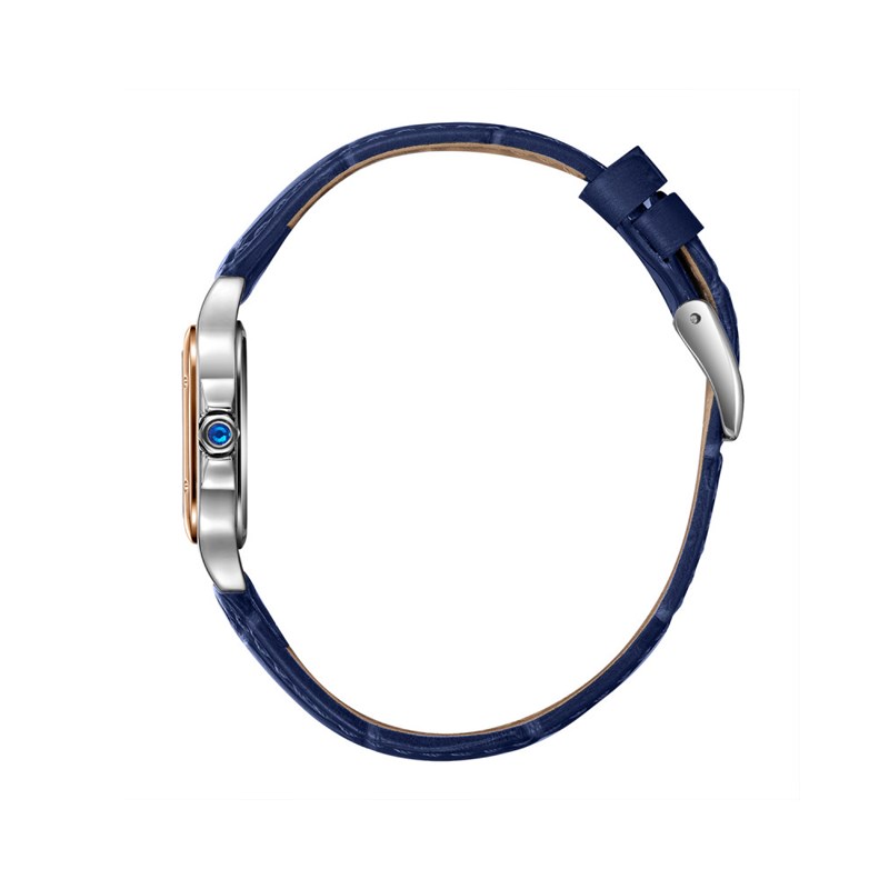 AVA - Montre Femme - Analogique Mouvement Quartz 2 aiguilles - Boitier rectangulaire en métal - Bracelet en cuir bleu façon alligator - vue 3