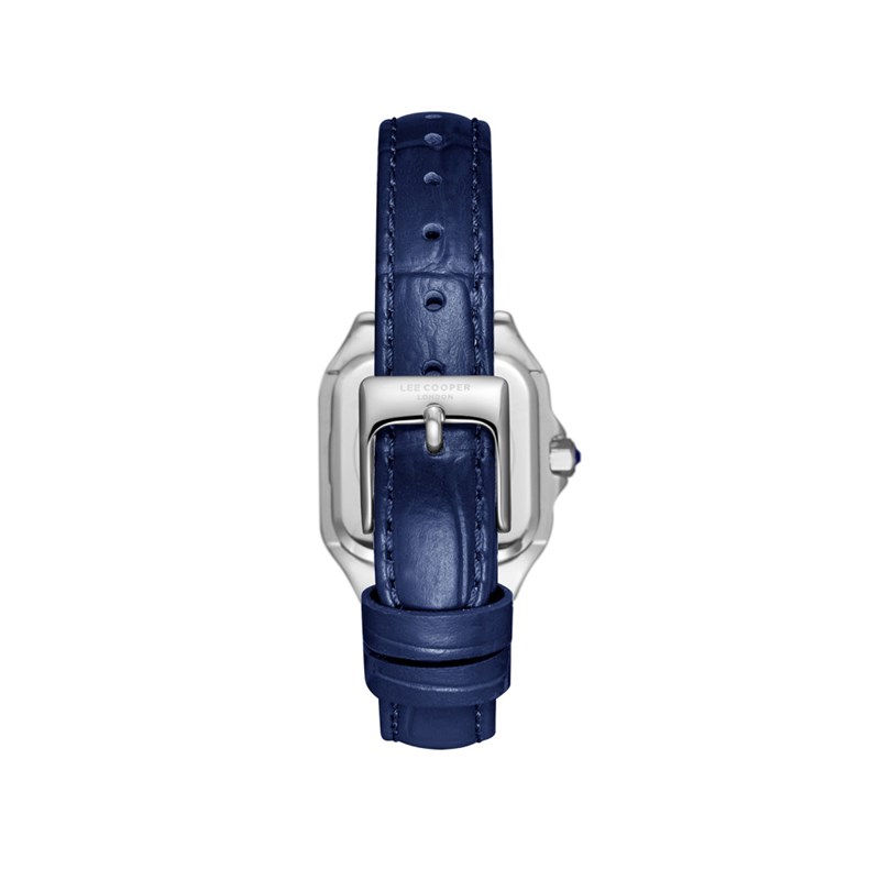 AVA - Montre Femme - Analogique Mouvement Quartz 2 aiguilles - Boitier rectangulaire en métal - Bracelet en cuir bleu façon alligator - vue 4