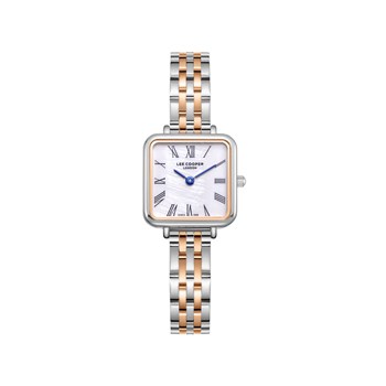 EMMA - Montre Femme - Analogique Quartz 2 aiguilles - Boitier carré en métal - Cadran nacré - Bracelet en métal doré argenté