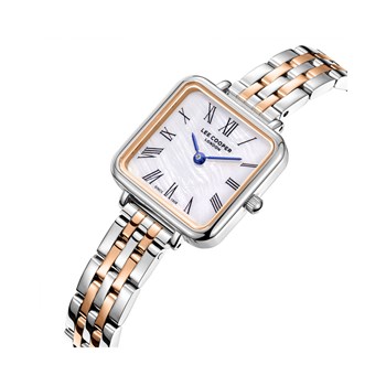 EMMA - Montre Femme - Analogique Quartz 2 aiguilles - Boitier carré en métal - Cadran nacré - Bracelet en métal doré argenté