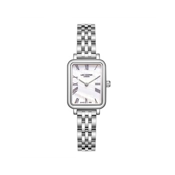 FREYA - Montre Femme - Analogique Quartz 2 aiguilles - Boitier rectangulaire en métal - Cadran nacré - Bracelet argenté