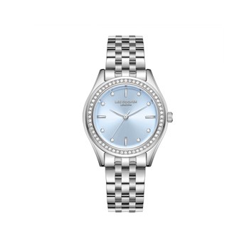 MAYA - Montre Femme - Analogique Quartz 3 aiguilles - Boitier rond en métal avec lunette empierrée - Cadran bleu clair
