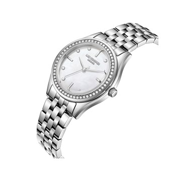 MAYA - Montre Femme - Analogique Quartz 3 aiguilles - Boitier rond en métal avec lunette empierrée - Cadran blanc