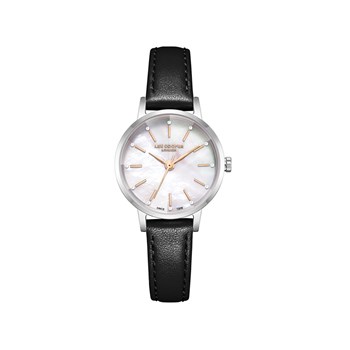 IVY - Montre Femme - Analogique Quartz 3 aiguilles - Boitier rond en métal - Cadran soleillé - Bracelet en cuir italien noir