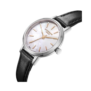 IVY - Montre Femme - Analogique Quartz 3 aiguilles - Boitier rond en métal - Cadran soleillé - Bracelet en cuir italien noir