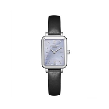 HAZEL - Montre Femme - Analogique Quartz 2 aiguilles - Boitier rectangulaire en métal - Cadran nacré - Bracelet en cuir italien noir