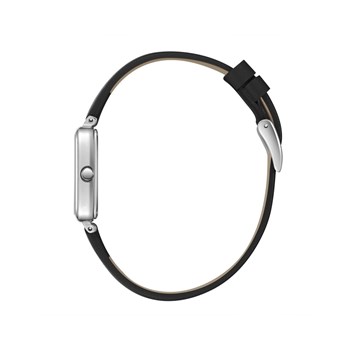HAZEL - Montre Femme - Analogique Quartz 2 aiguilles - Boitier rectangulaire en métal - Cadran nacré - Bracelet en cuir italien noir