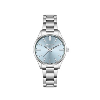 SCARLETT - Montre Femme - Analogique Quartz 3 aiguilles - Boitier rond en métal argenté - Cadran soleillé bleu