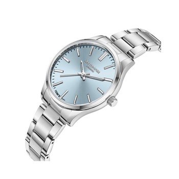 SCARLETT - Montre Femme - Analogique Quartz 3 aiguilles - Boitier rond en métal argenté - Cadran soleillé bleu