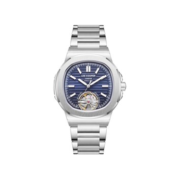 GRANT - Montre homme Automatique - Boitier de forme octogonal arrondi en métal argenté - Cadran bleu
