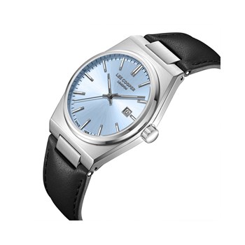 LOÏC - Montre Homme - Analogique Mouvement Quartz 3 aiguilles et date - Boitier tonneau en métal argenté - Cadran bleu