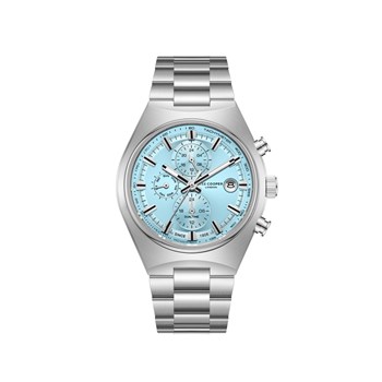 BAPTISTE - Montre Homme - Analogique Mouvement Multifonction - Boitier tonneau en métal argenté - Cadran bleu