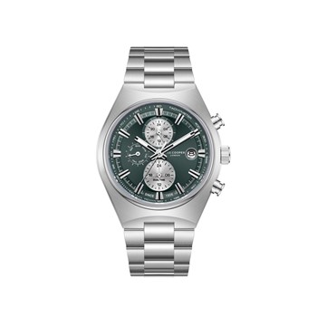 BAPTISTE - Montre Homme - Analogique Mouvement Multifonction - Boitier tonneau en métal argenté - Cadran vert