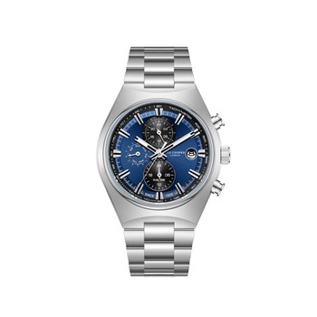 BAPTISTE - Montre Homme - Analogique Mouvement Multifonction - Boitier tonneau en métal argenté - Cadran bleu foncé