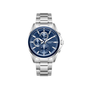 ROMUALD - Montre Homme - Analogique Mouvement Multifonction - Boitier rond en métal argenté - Cadran bleu