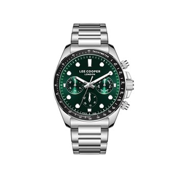 LANDRY - Montre Homme - Analogique Mouvement Multifonction - Boitier rond en métal argenté - Cadran vert