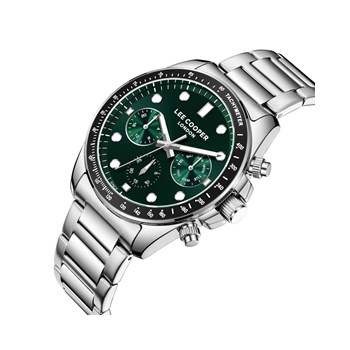 LANDRY - Montre Homme - Analogique Mouvement Multifonction - Boitier rond en métal argenté - Cadran vert