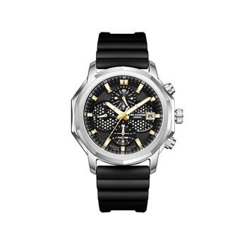 IGOR - Montre Homme - Analogique Mouvement Multifonction - Boitier décagone en métal - Bracelet en silicone noir