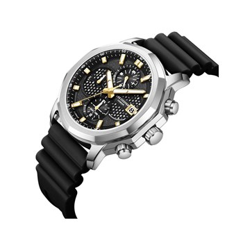 IGOR - Montre Homme - Analogique Mouvement Multifonction - Boitier décagone en métal - Bracelet en silicone noir