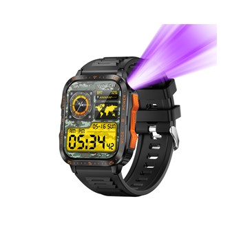 Montre mixte - ADVENTURER - Boitier rectangulaire noir orange - Bracelet en silicone noir