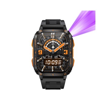Montre mixte - ADVENTURER - Boitier rectangulaire noir orange - Bracelet en silicone noir