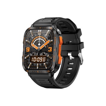 Montre mixte - ADVENTURER - Boitier rectangulaire noir orange - Bracelet en silicone noir