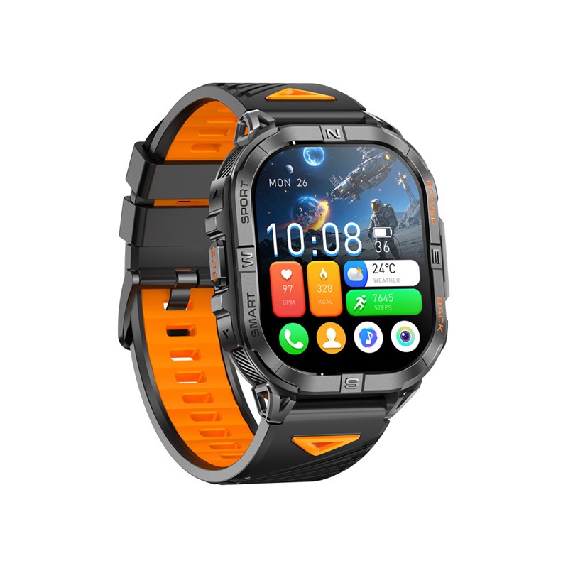 Montre mixte - EXPLORER - Boitier rectangulaire noir - Bracelet en silicone noir avec doublure orange - vue 3