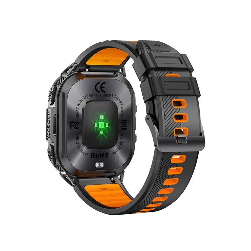 Montre mixte - EXPLORER - Boitier rectangulaire noir - Bracelet en silicone noir avec doublure orange - vue 4