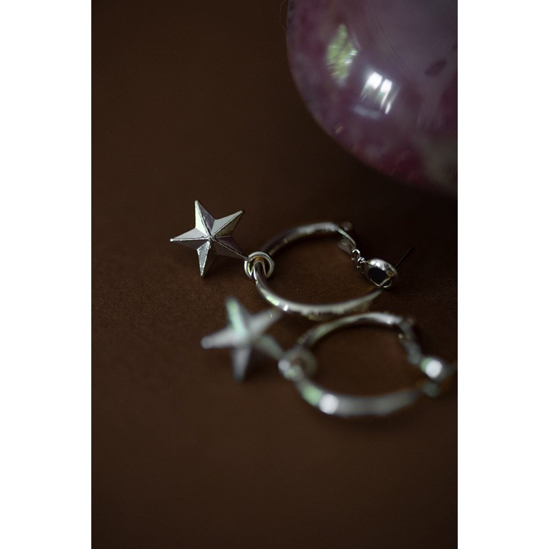mini boucles d'oreilles créoles étoiles plaqué argent - RAOUL - vue 2