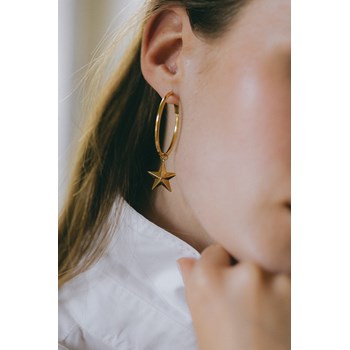 petites boucles d'oreilles créoles étoiles doré à l'or fin - RAOUL