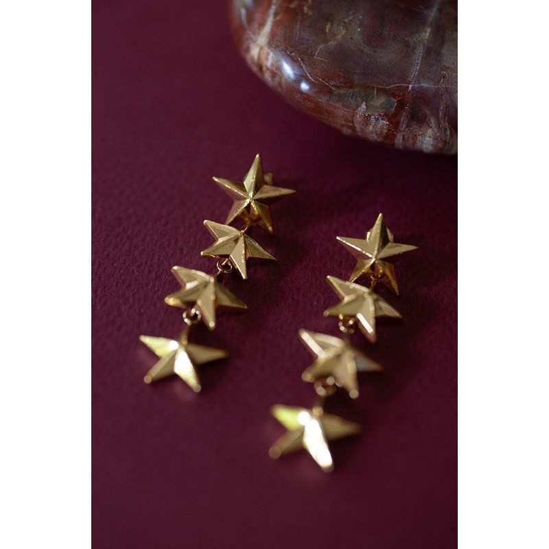 boucles d'oreilles puces pendantes étoiles doré à l'or fin - RAOUL - vue 3