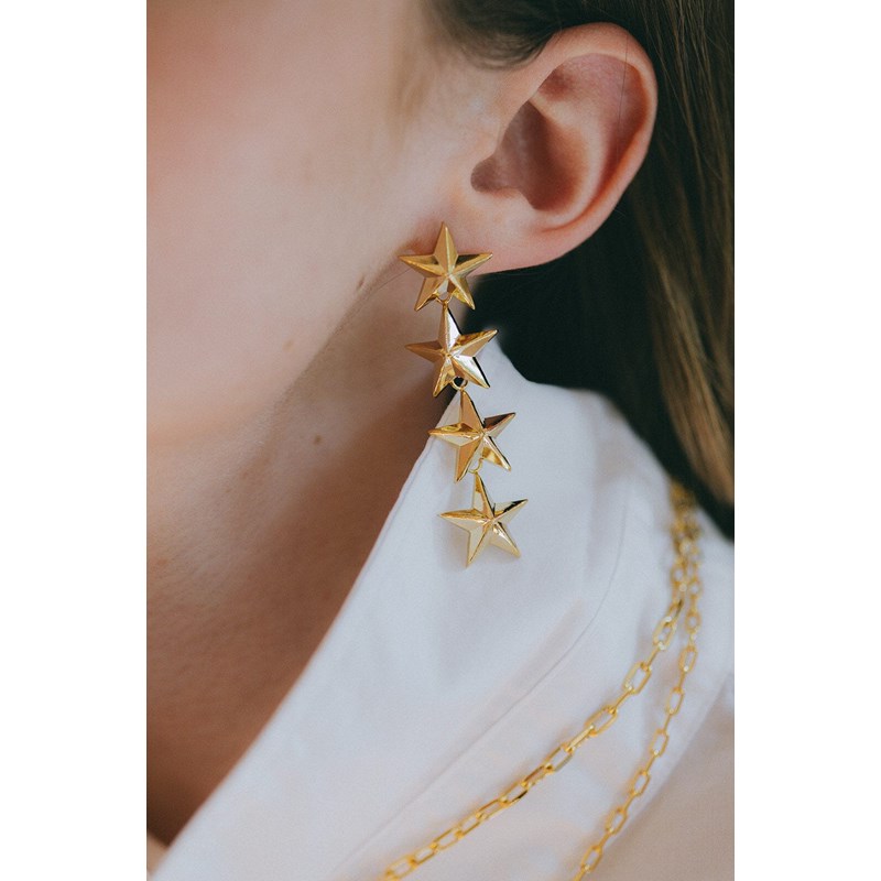 boucles d'oreilles puces pendantes étoiles doré à l'or fin - RAOUL - vue 5
