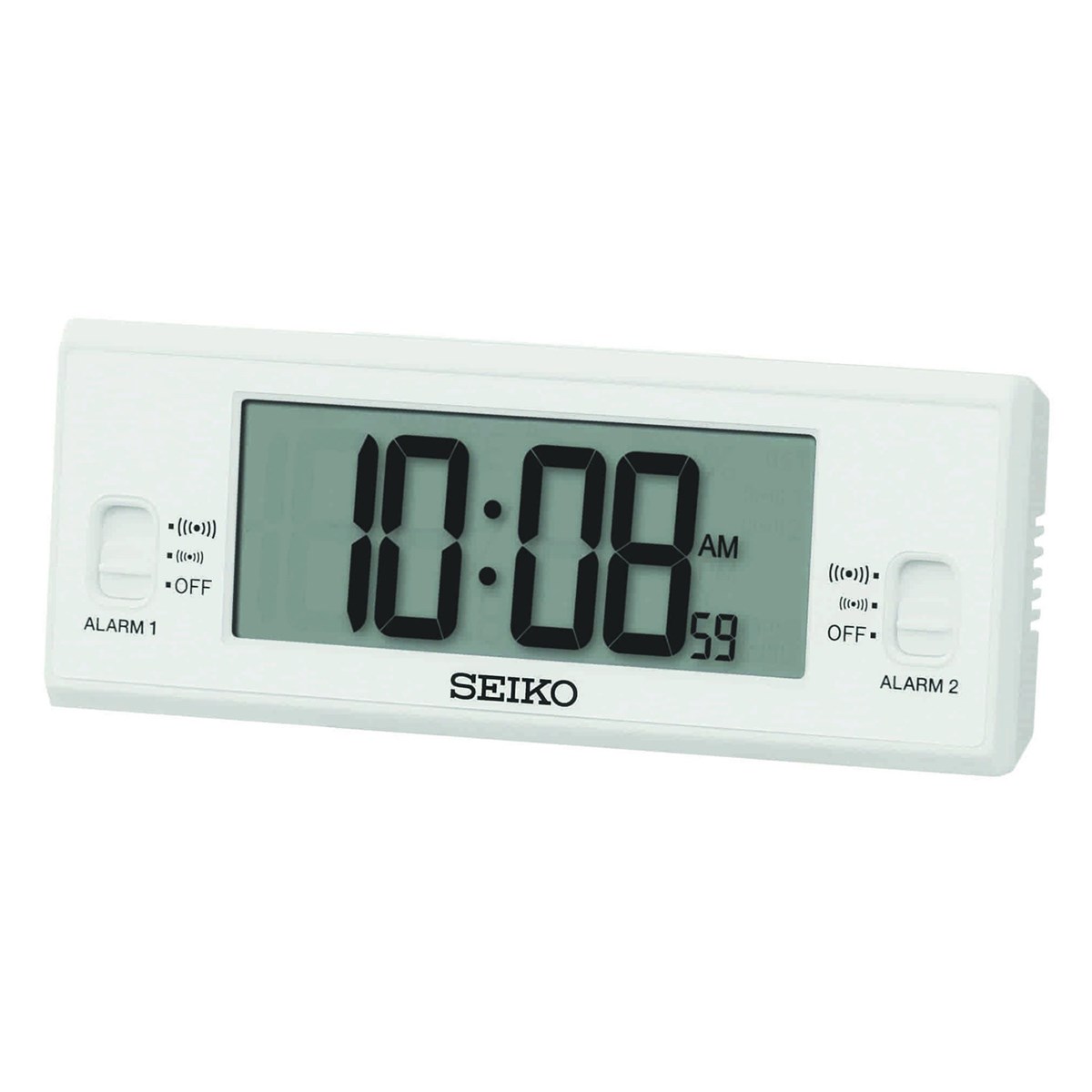 Réveil Seiko affichage digital double alarme blanc