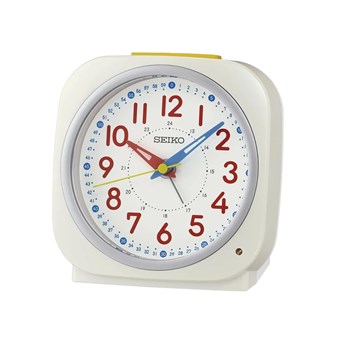 Réveil Seiko enfant carré blanc perle métallisé