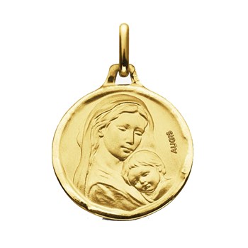Médaille Vierge à l'enfant or jaune 18 carats 16 mm