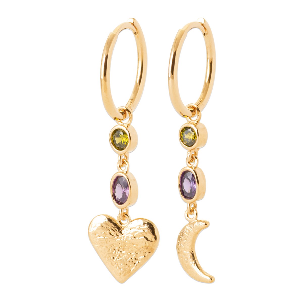 Gold-plated Brillaxis moon and heart hoop earrings - view 3