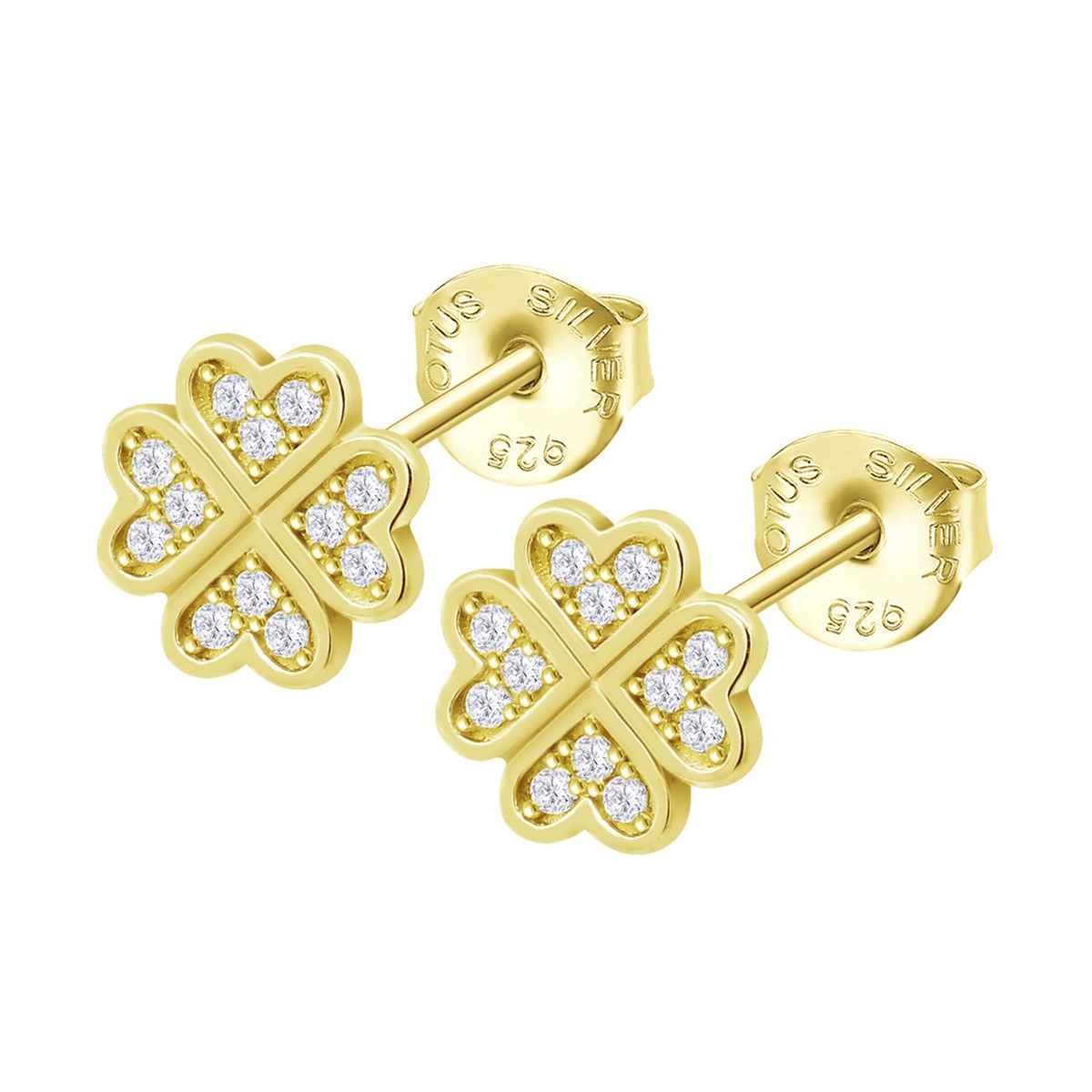 Boucles d'oreilles trèfle oxydes argent doré Lotus