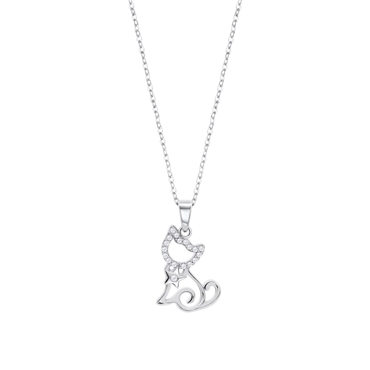 Collier Lotus Silver petit chat empierré