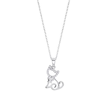Collier Lotus Silver petit chat empierré