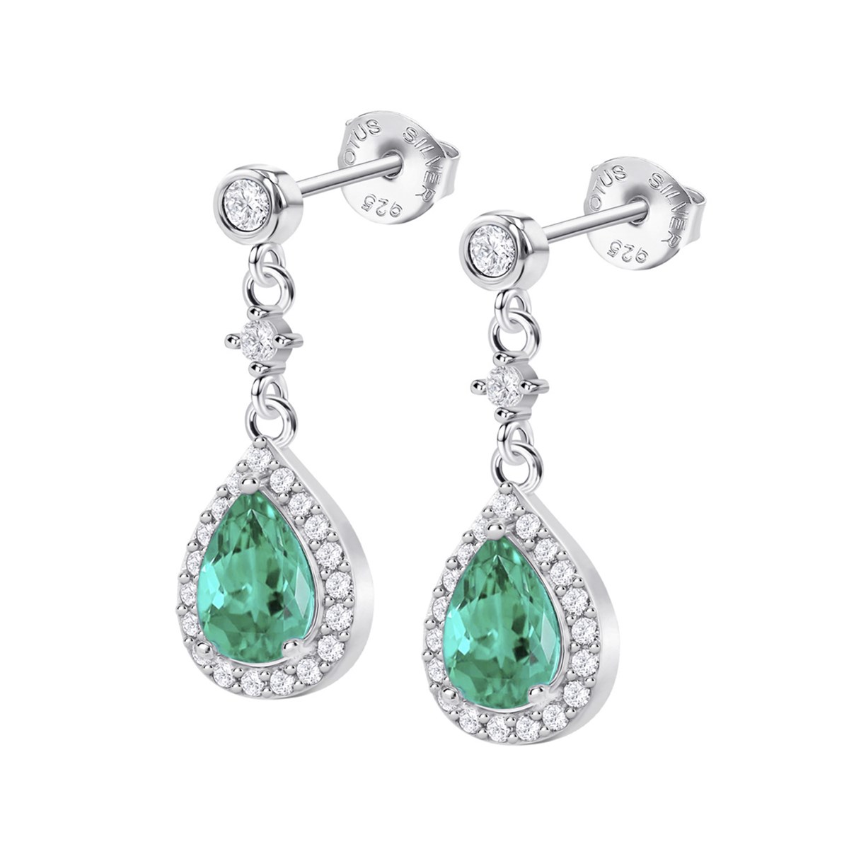 Boucles d'oreilles Lotus Silver gouttes vertes