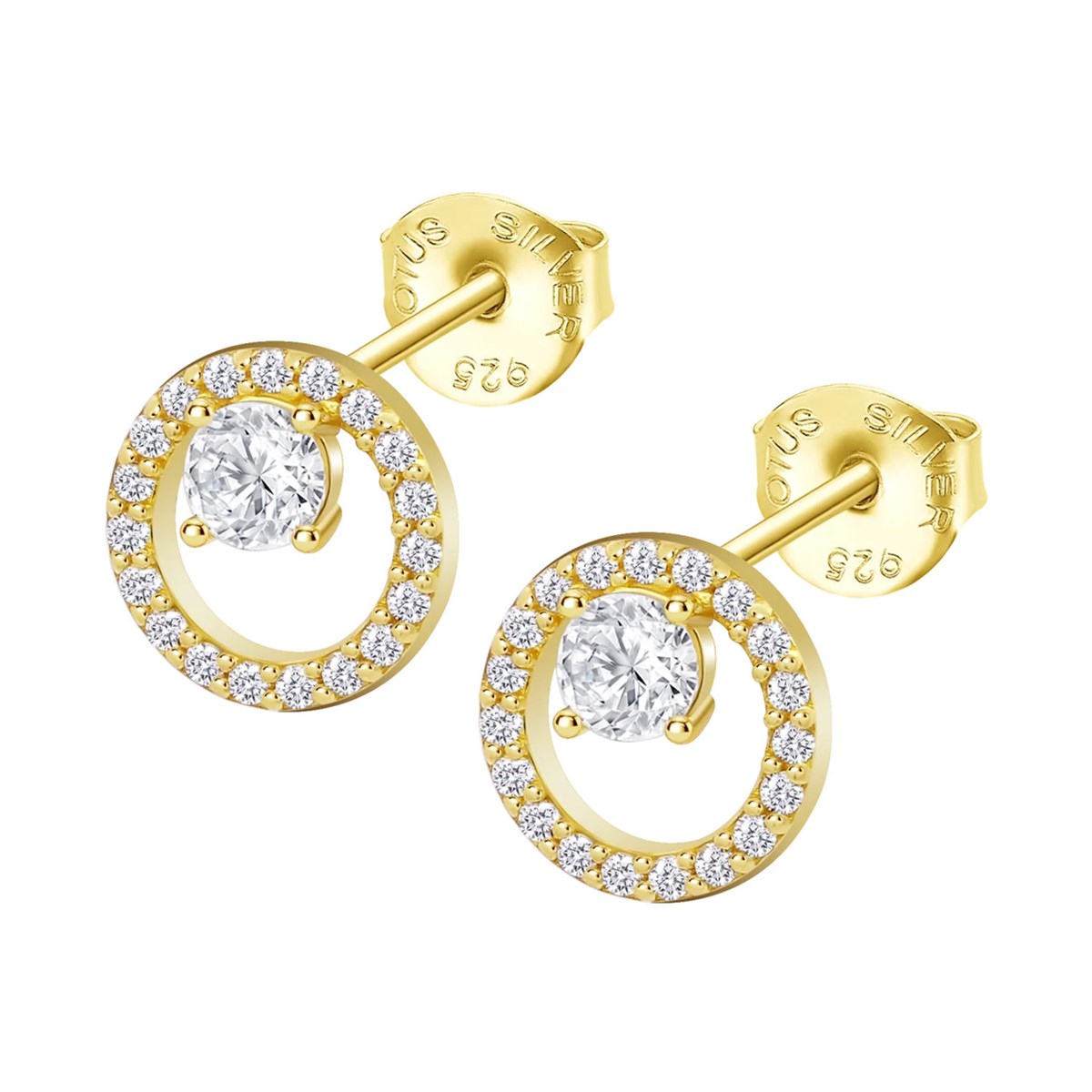 Puces d'oreilles Lotus Silver cercle doré empierré