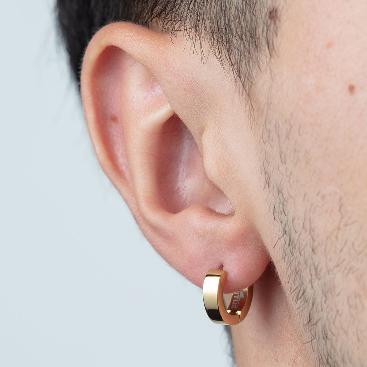 Lotus men's style gold-plated steel hoop earrings - view 2