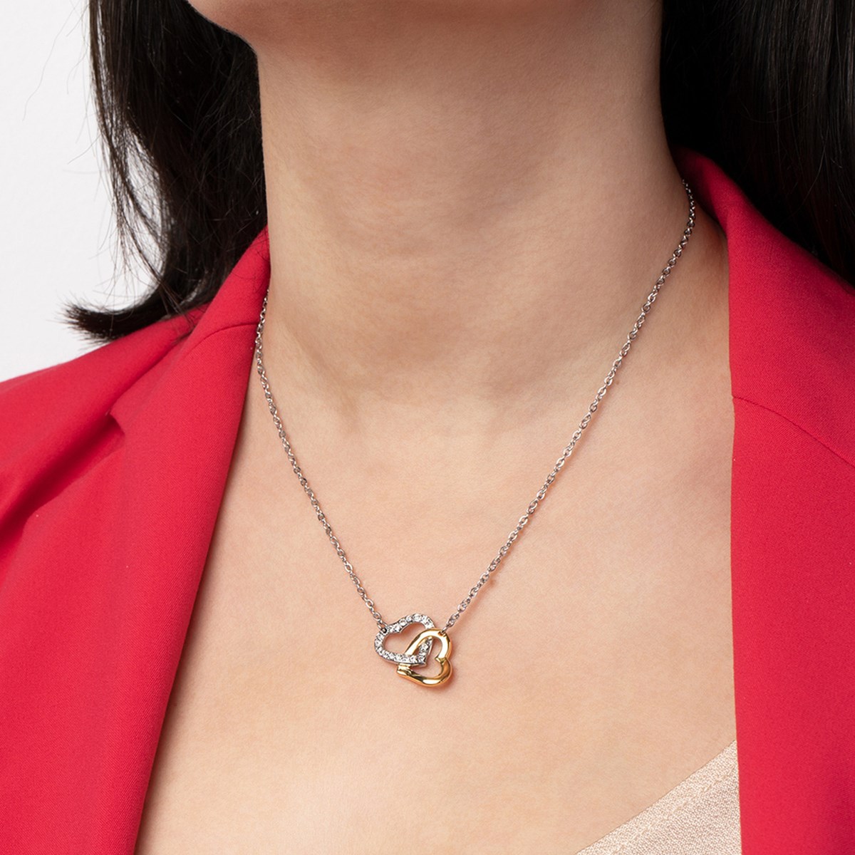 Lotus Style double interlaced heart necklace - view 2
