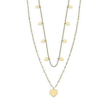 Collier Lotus style sautoir double rang
pampilles coeur acier doré