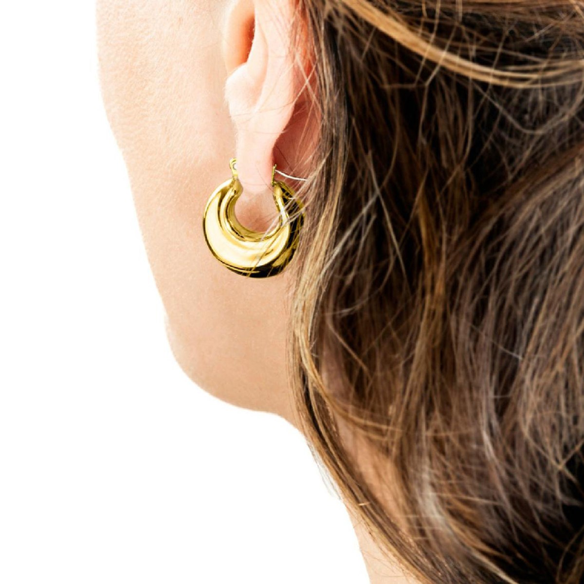 Boucles d'oreilles créoles Lotus style acier doré
epaisseur 8 mm - vue 2