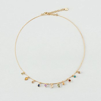 Collier ras du cou  Agatha Candy laiton doré
pampilles oxydes multicolore
